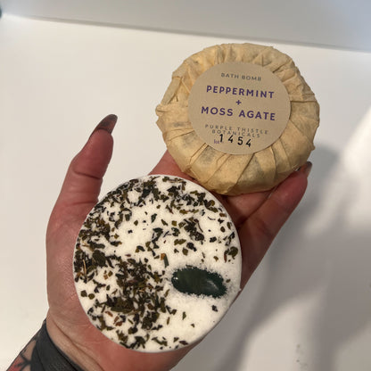 Peppermint + Moss Agate Crystal Bath Bomb